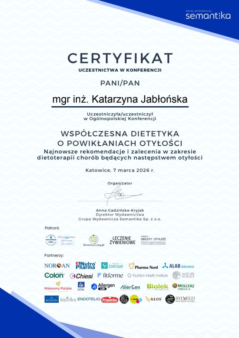 Certyfikat Jabłońska dietetyk 1