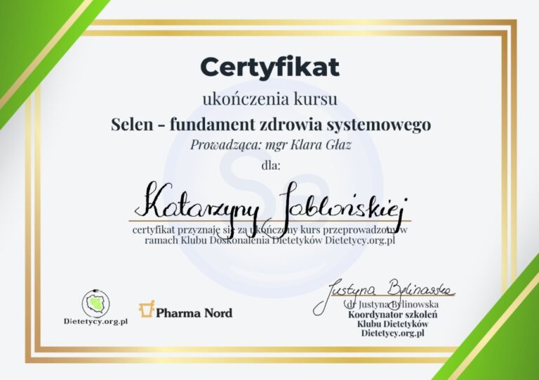 Certyfikat Jabłońska dietetyk 2