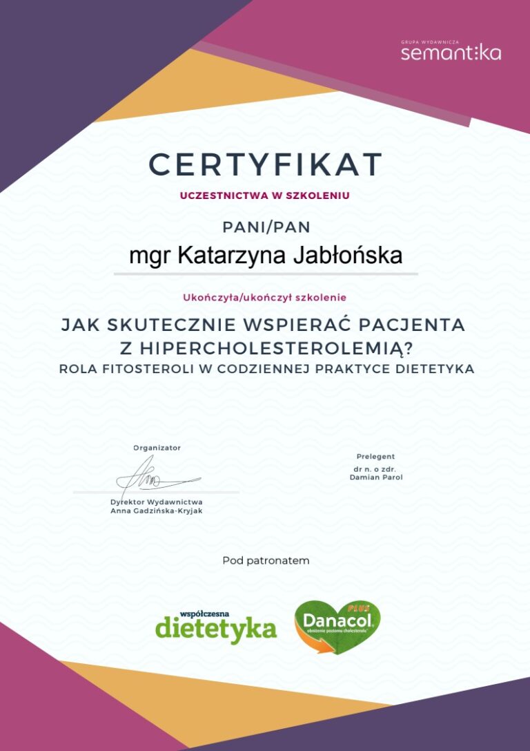 Certyfikat Jabłońska dietetyk 3