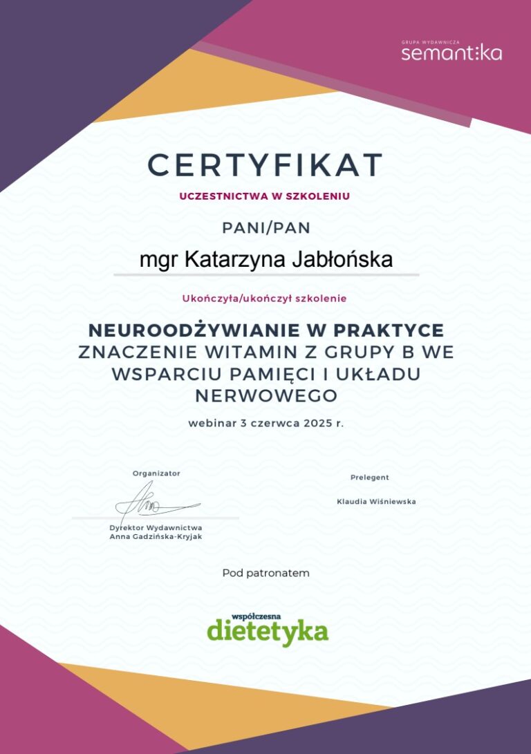 Certyfikat Jabłońska dietetyk 6