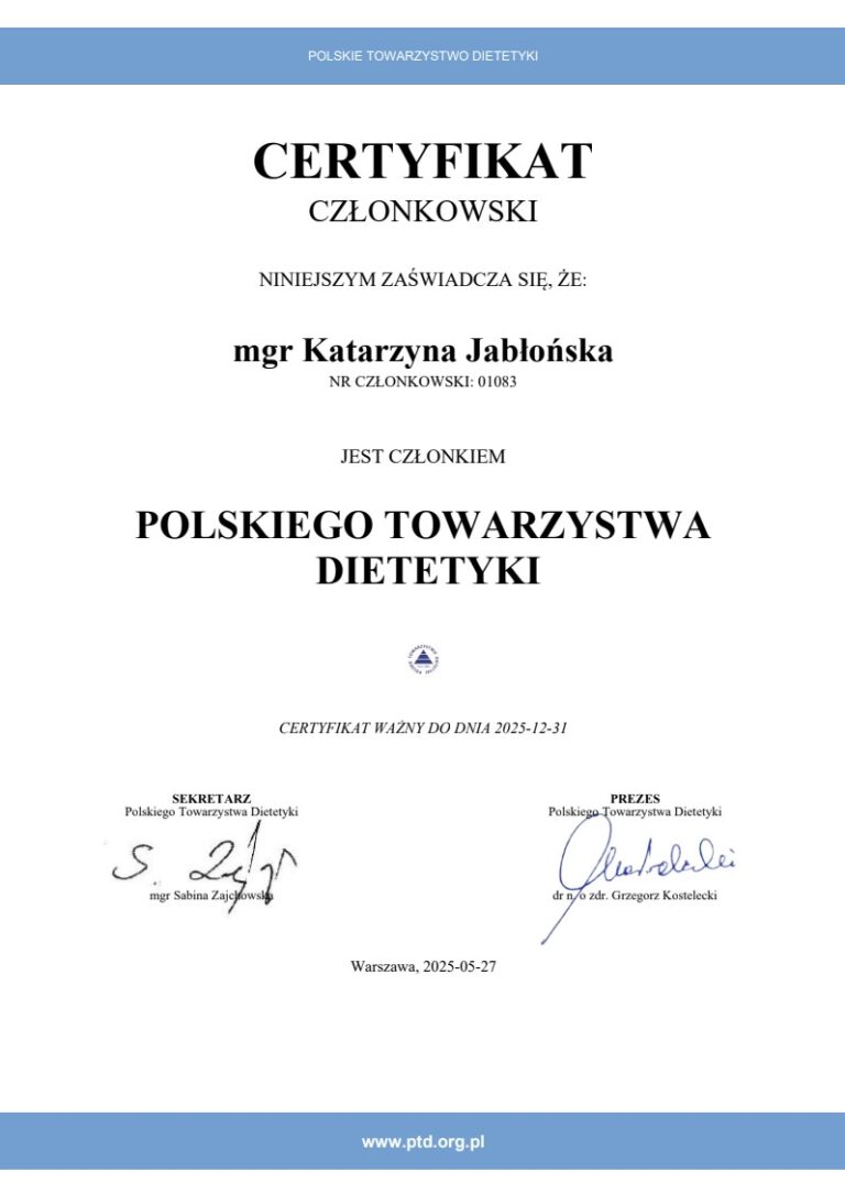 Certyfikat Jabłońska dietetyk 7
